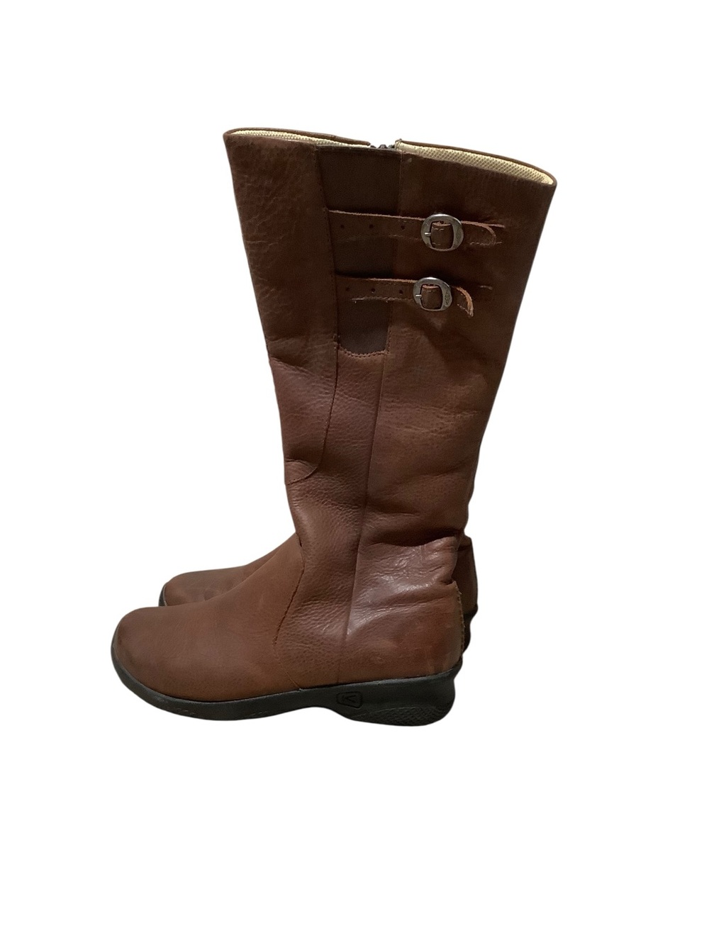 Keen Brown Leather Mid-Calf Women's Boots with Buckle Detail
